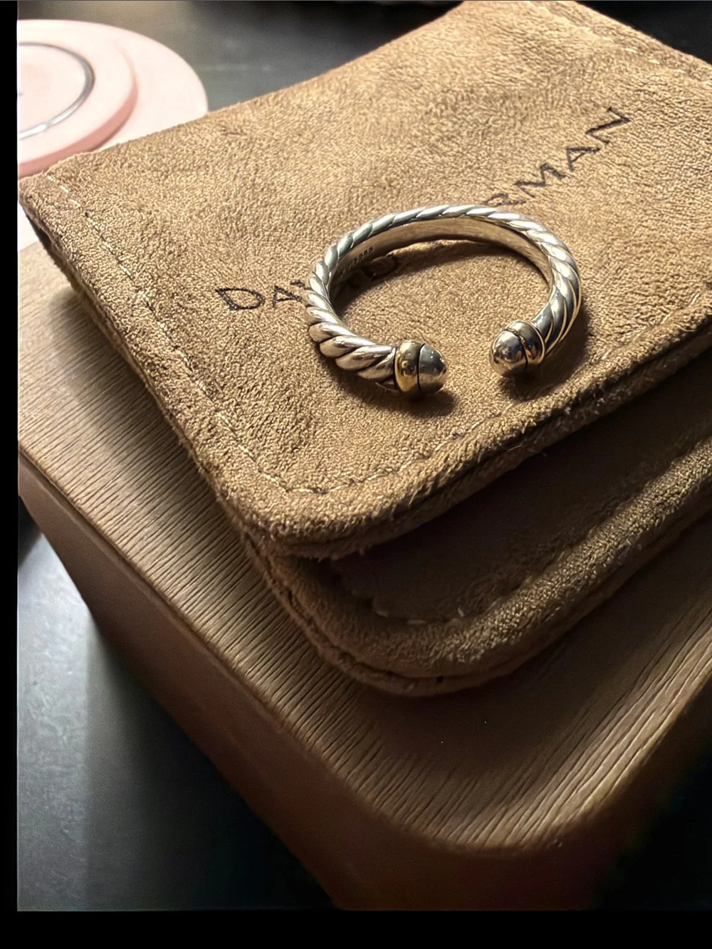 David Yurman Silver Cable Ring with 14k Gold Accents size 8.5 used.